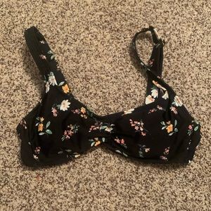 Black flower swim suit top